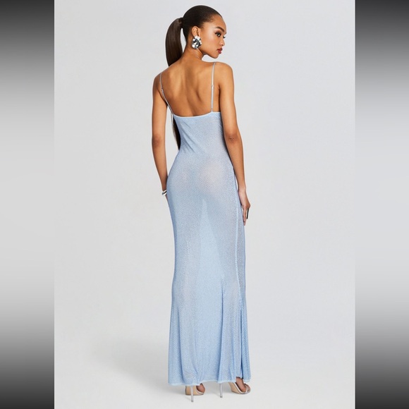 Debase De Base Rhinestone Fishnet Crystal Mesh Overlay Maxi Dress M Blue - Picture 12 of 14